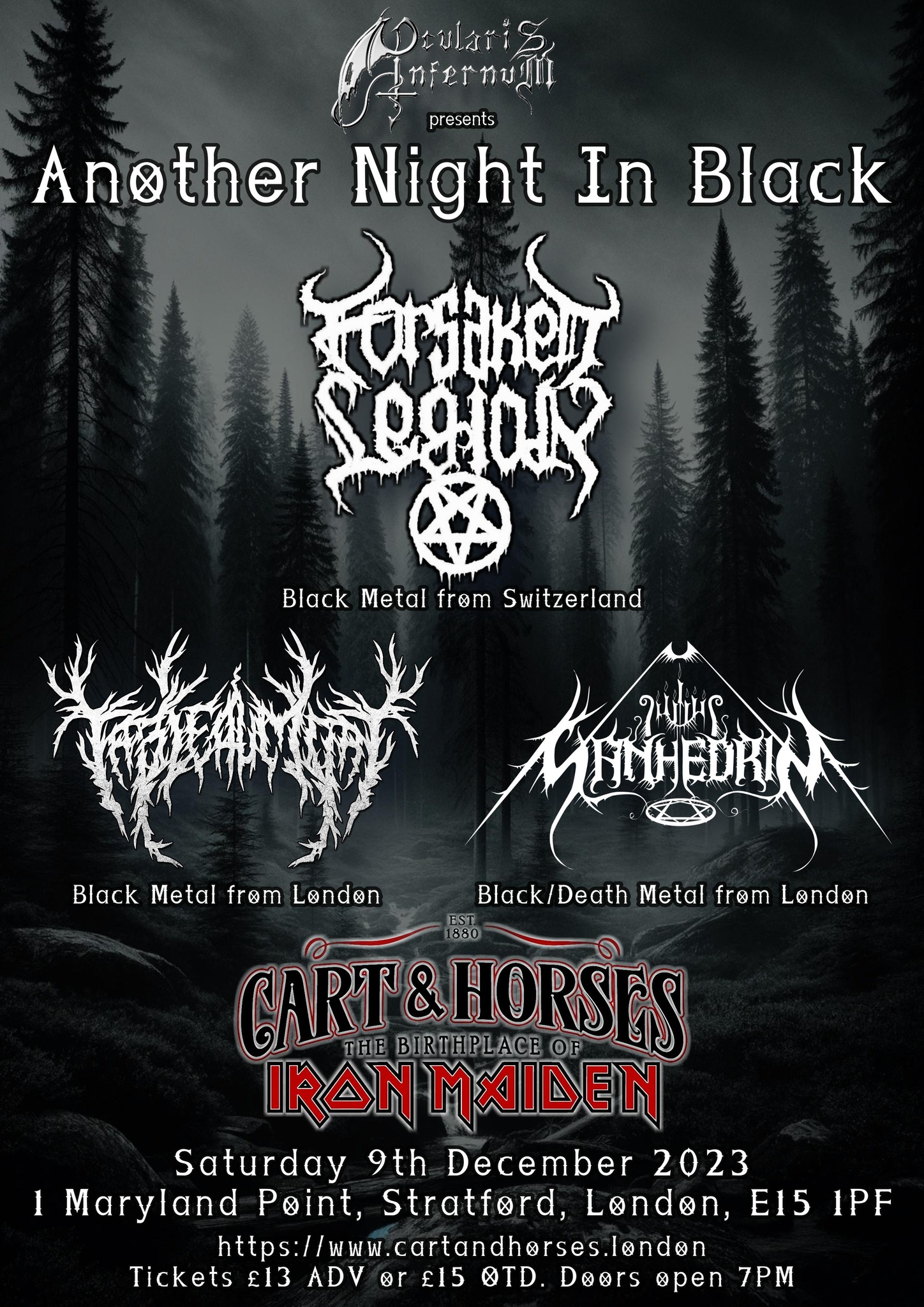 Sanhedrin live in London at Cart & Horses with Forsaken Legion and Tableau Mort – 09 Dec 2023