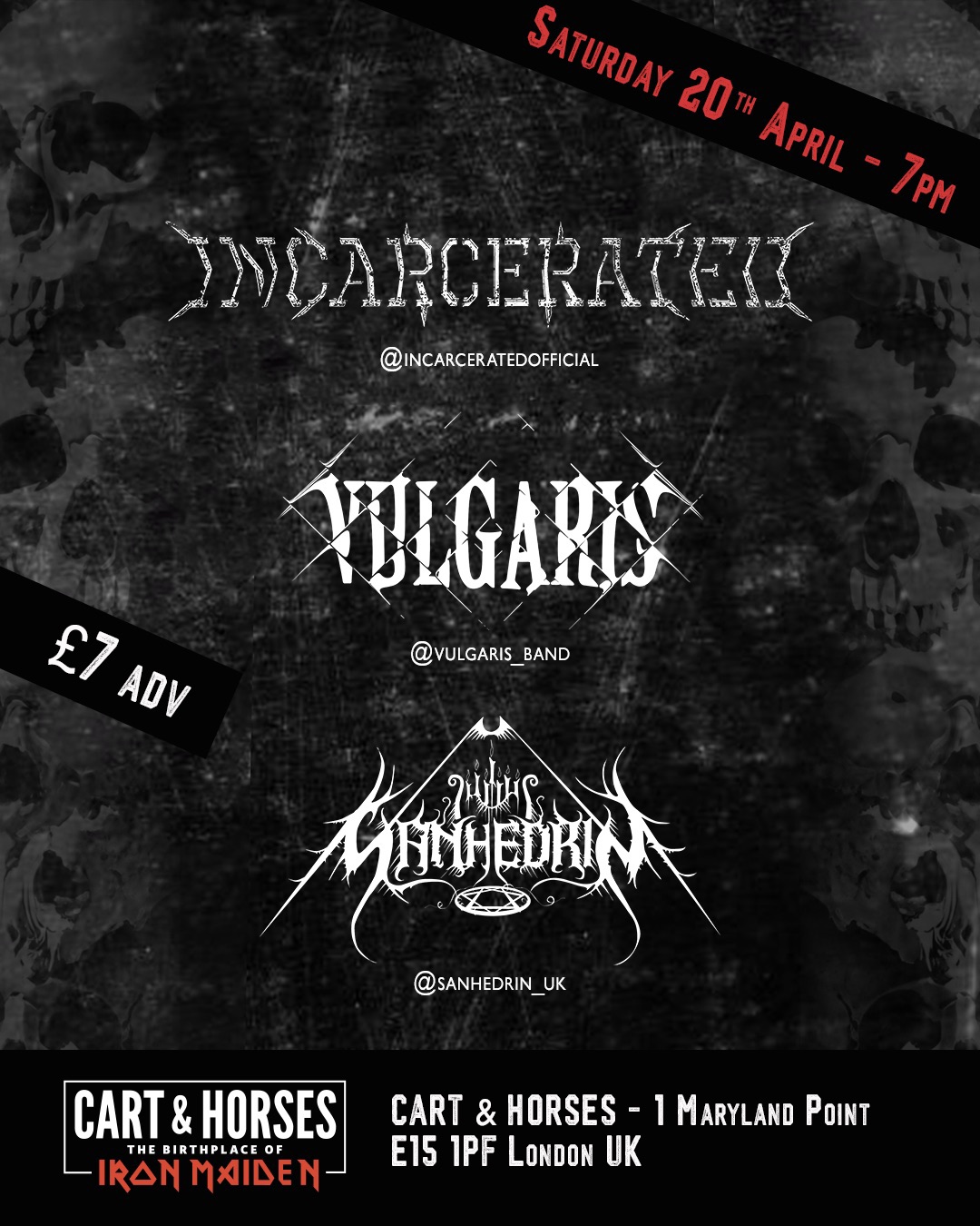 Sanhedrin live in London at Cart & Horses with Incarterated and Vulgaris – 20 Apr 2024
